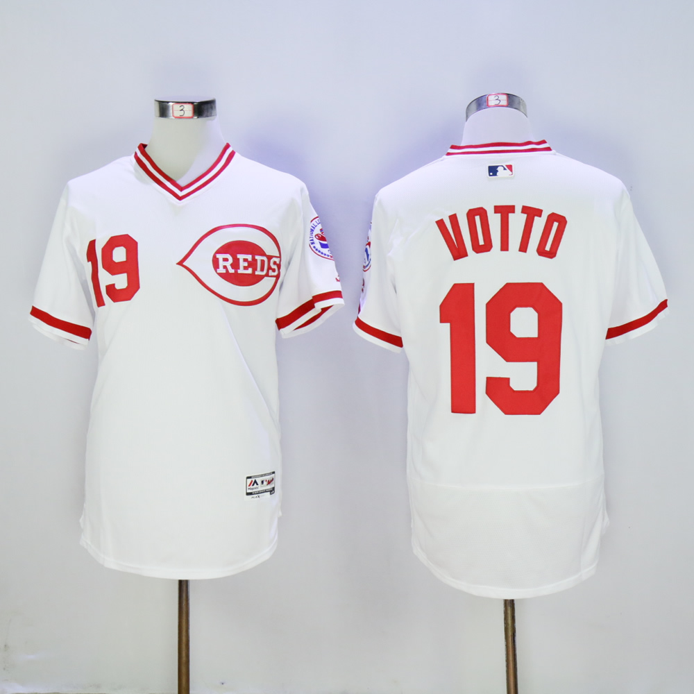 Men MLB Cincinnati Reds #19 Votto White throwback 1976 jerseys